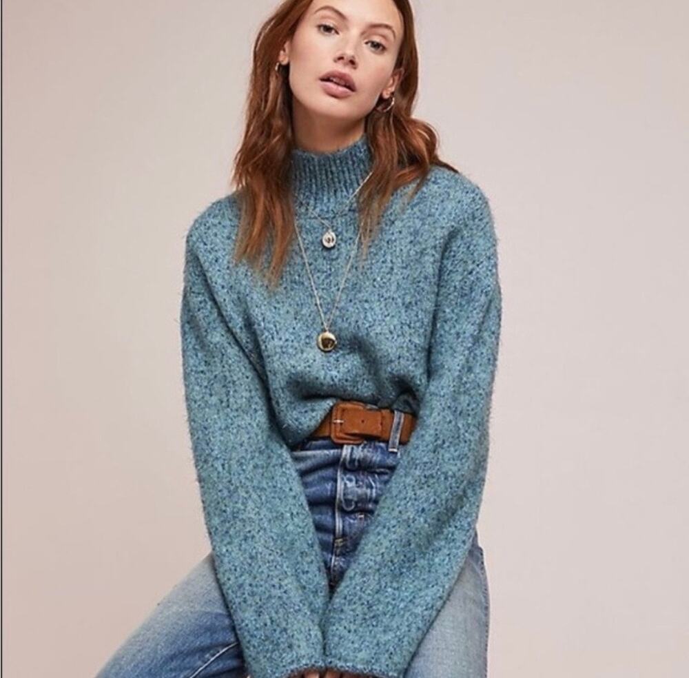 Moth Anthropologie Boxy Mock Neck Metallic Knit Sweater